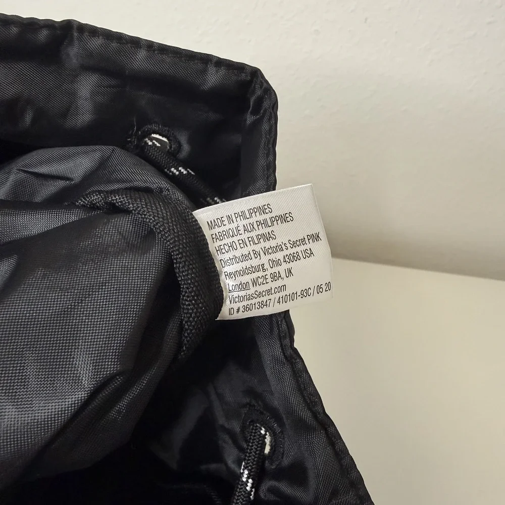 Victoria Secret PINK Draw String Mesh Pocket BAG Backpack BLACK GYM SCHOOL